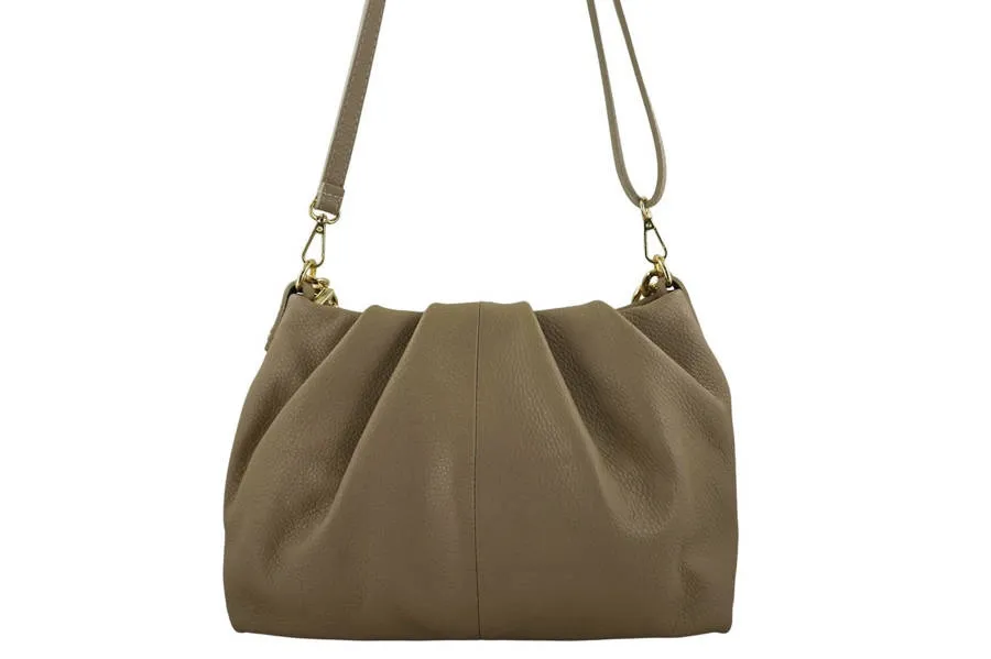 Marszczona listonoszka skórzana BARBERINI'S beżowa 948-2