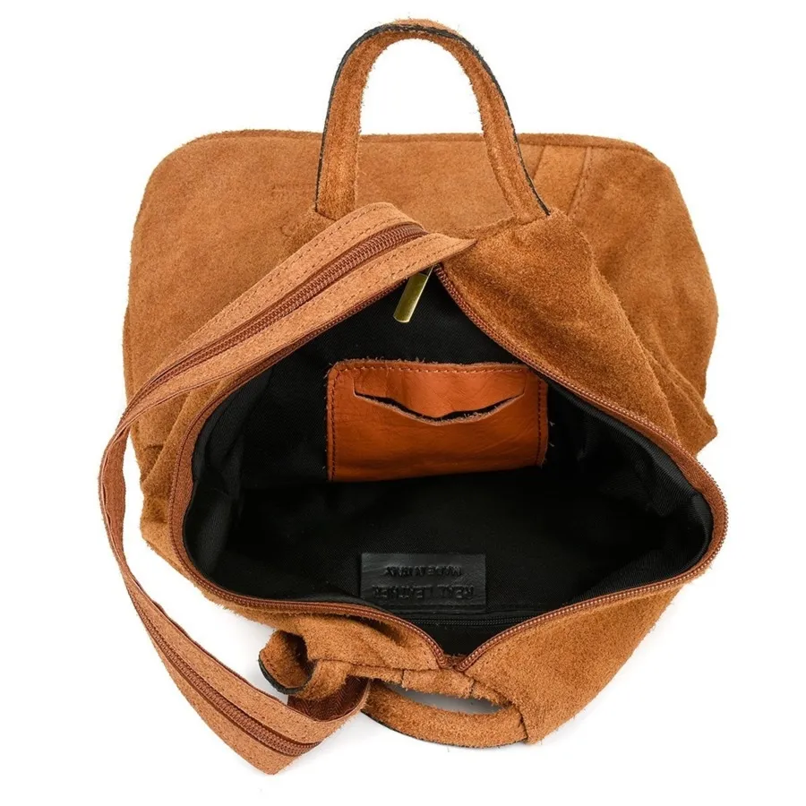 Zamszowy plecak damski camelowy Vera Pelle T53