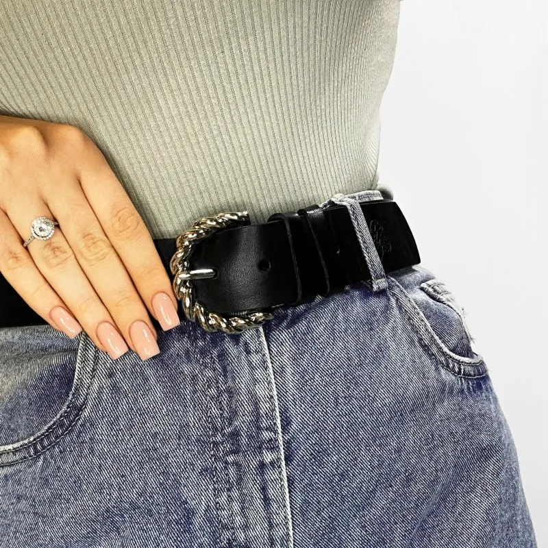 Skórzany pasek damski BETLEWSKI Czarny 75