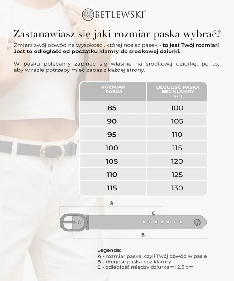 Skórzany pasek BETLEWSKI Czarny 105