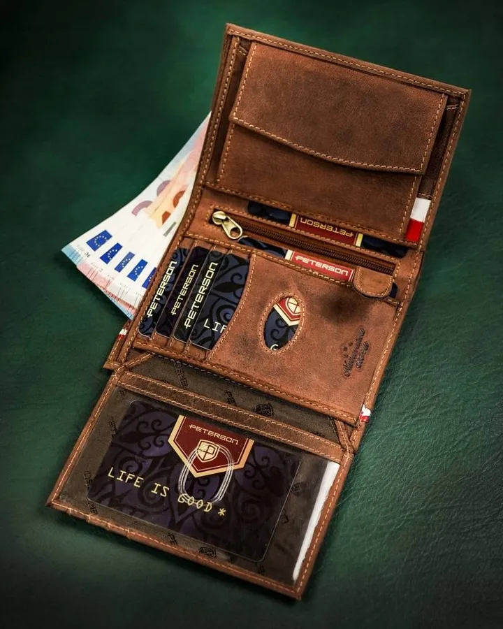 Skórzany portfel patriotyczny Peterson [DH] PTN 333PW brązowy