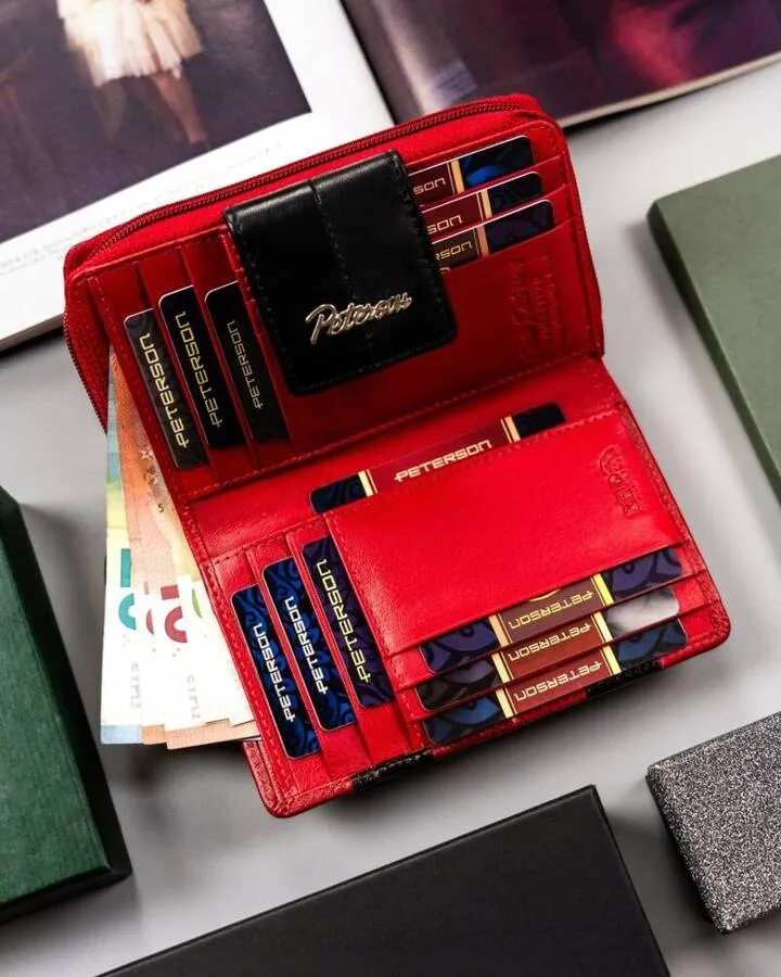 Portfel skórzany Peterson PTN KA-18 czarno-czerwony
