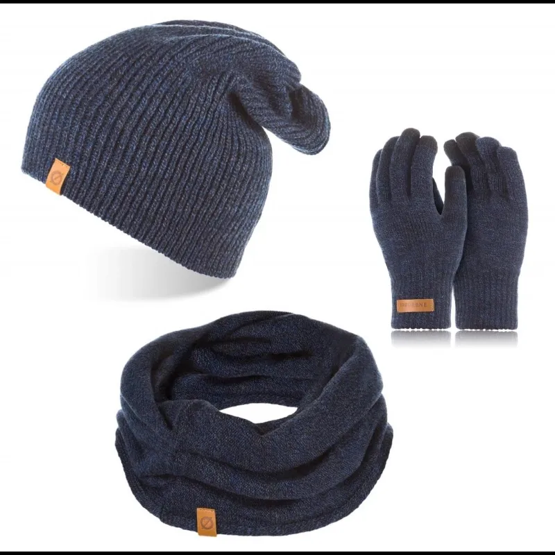 Zestaw męski Brødrene czapka komin rękawiczki 103160 granatowy