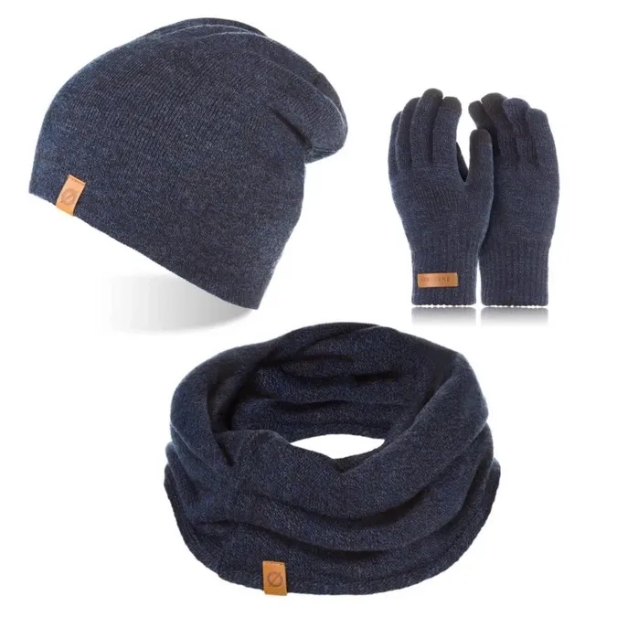Komplet męski Brødrene czapka komin rękawiczki 103158 granatowy