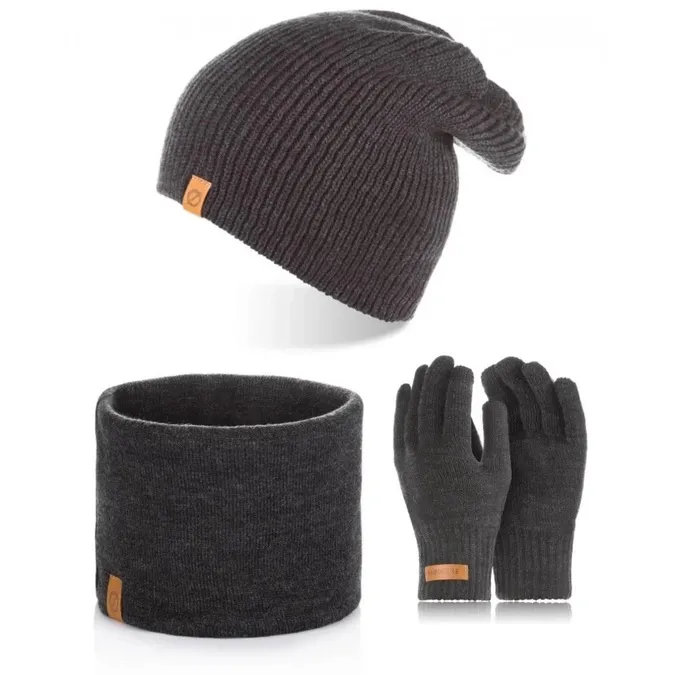 Zestaw zimowy Brødrene czapka komin rękawiczki 103151 c. szary