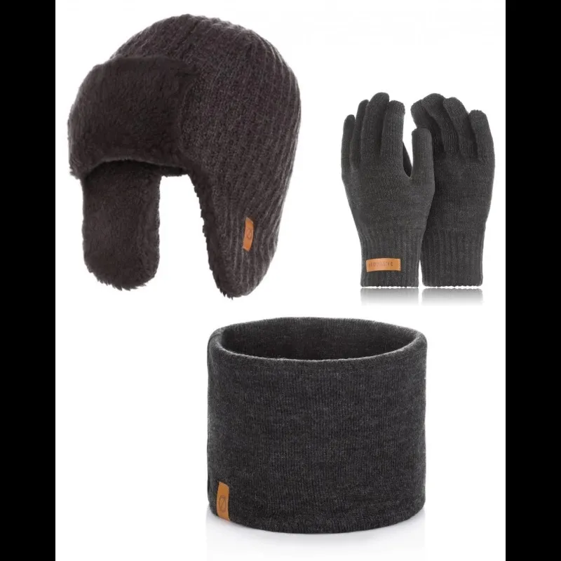 Zestaw męski Brødrene czapka komin rękawiczki 103150 c. szary