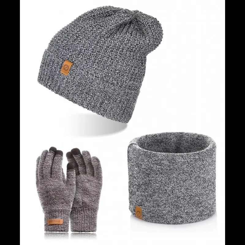 Zestaw zimowy Brødrene czapka komin rękawiczki 103154 j. szary