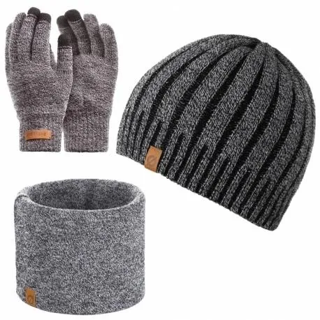 Zestaw męski Brødrene czapka komin rękawiczki P1088 j. szary