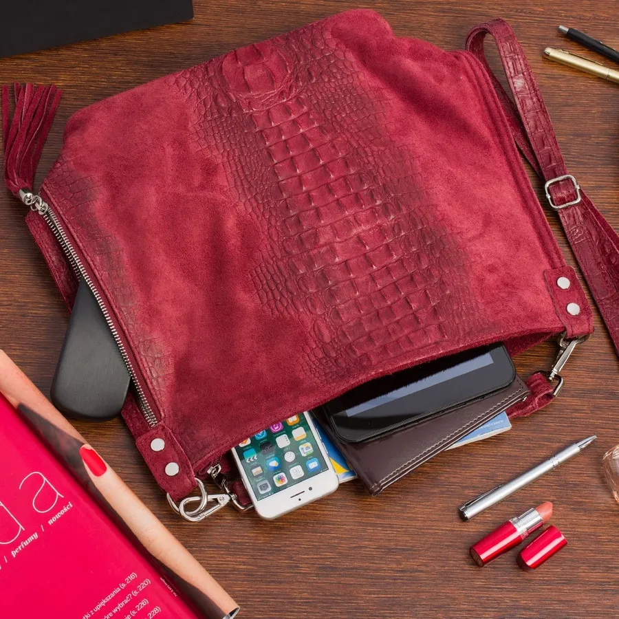 Shopperka skórzana wężowa BELTIMORE W10 bordowa