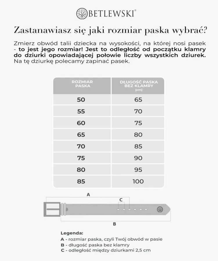Pasek skórzany BETLEWSKI DW25-0-D2 CZARNY 80