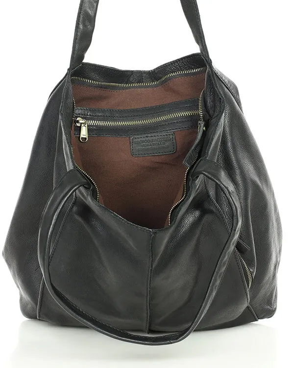 Miękka torba typu shopper skórzana na ramię - MARCO MAZZINI - czarny