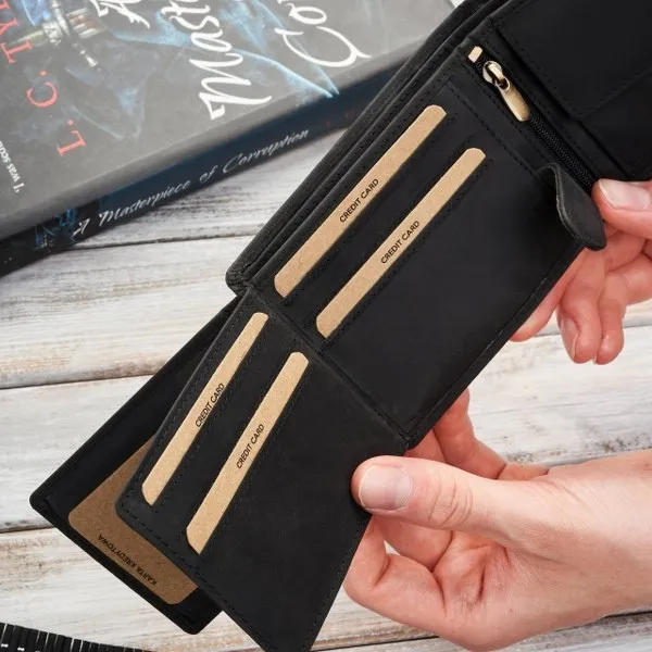 Skórzany Męski Portfel Brødrene G-103SH Czarny