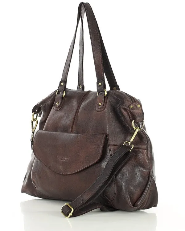Shopper bag torebka skórzana A4 do pracy - MARCO MAZZINI ciemny brąz