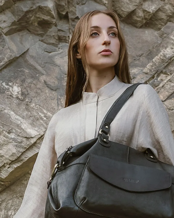 Shopper bag torebka skórzana A4 do pracy - MARCO MAZZINI czarna