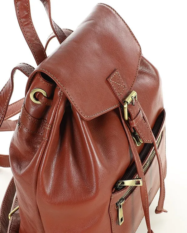 Plecak brązowy damski z kieszenią skóra naturalna - MARCO MAZZINI brąz whisky