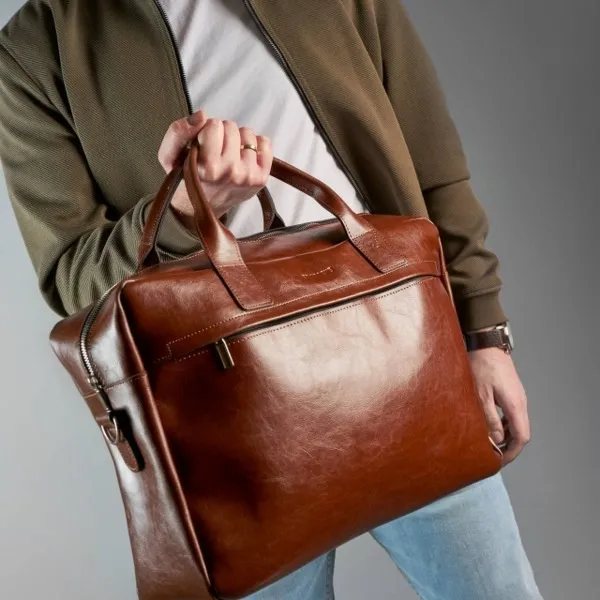 Torba Skórzana na Laptop R03XLBB Brødrene J. Brąz