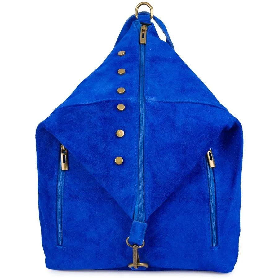 Włoski Stylowy Plecak Damski Skórzany Zamsz A4 chabrowy W14