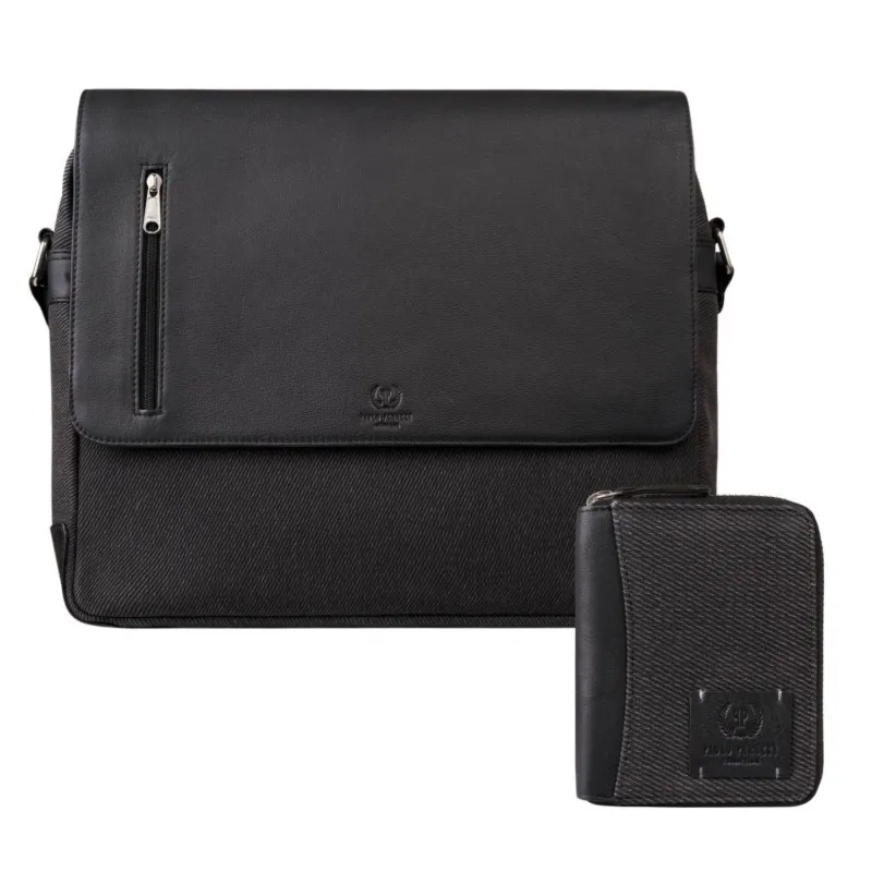 Portfel męski skórzany pionowy AY-06-BL i torba męska na laptopa AY-02-BL zestaw ZUP-140