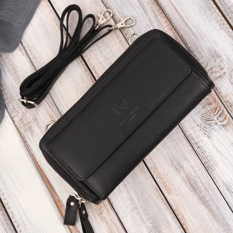 Skórzana kopertówka damska do ręki na ramię portfel damski Paolo Peruzzi T-137-BL