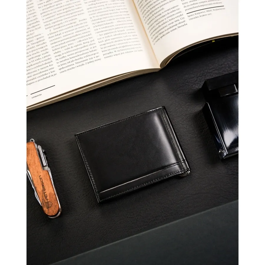 Elegancka banknotówka męska ze skóry naturalnej w czarnym kolorze - Rovicky