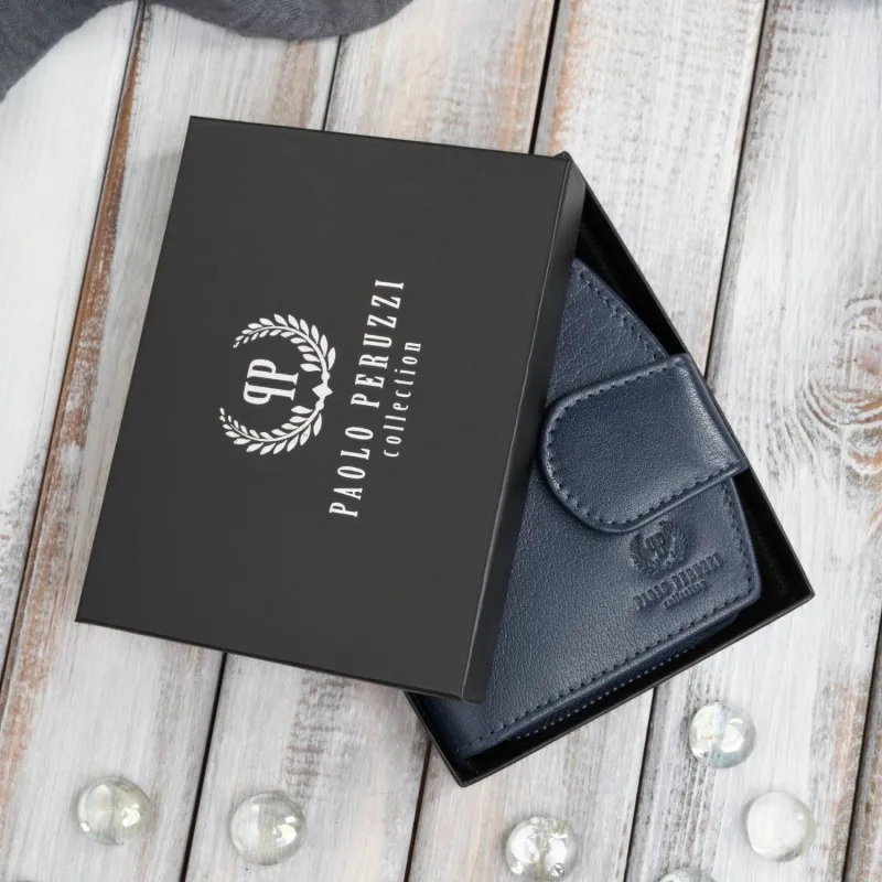 Portfel damski skórzany granatowy na patkę RFID Paolo Peruzii AL-24-NV