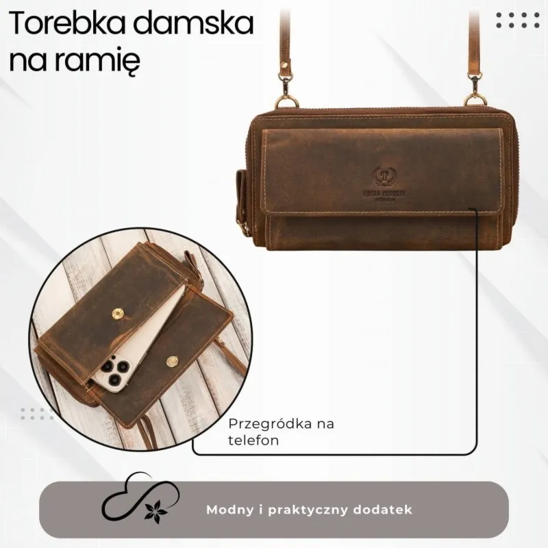 Skórzana kopertówka damska do ręki na ramię portfel damski Paolo Peruzzi T-137-HBR