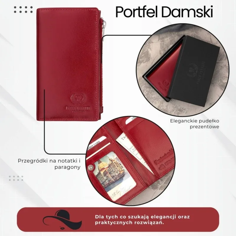 Portfel damski skórzany duży czerwony z ochroną RFID Paolo Peruzzi T-140-RD