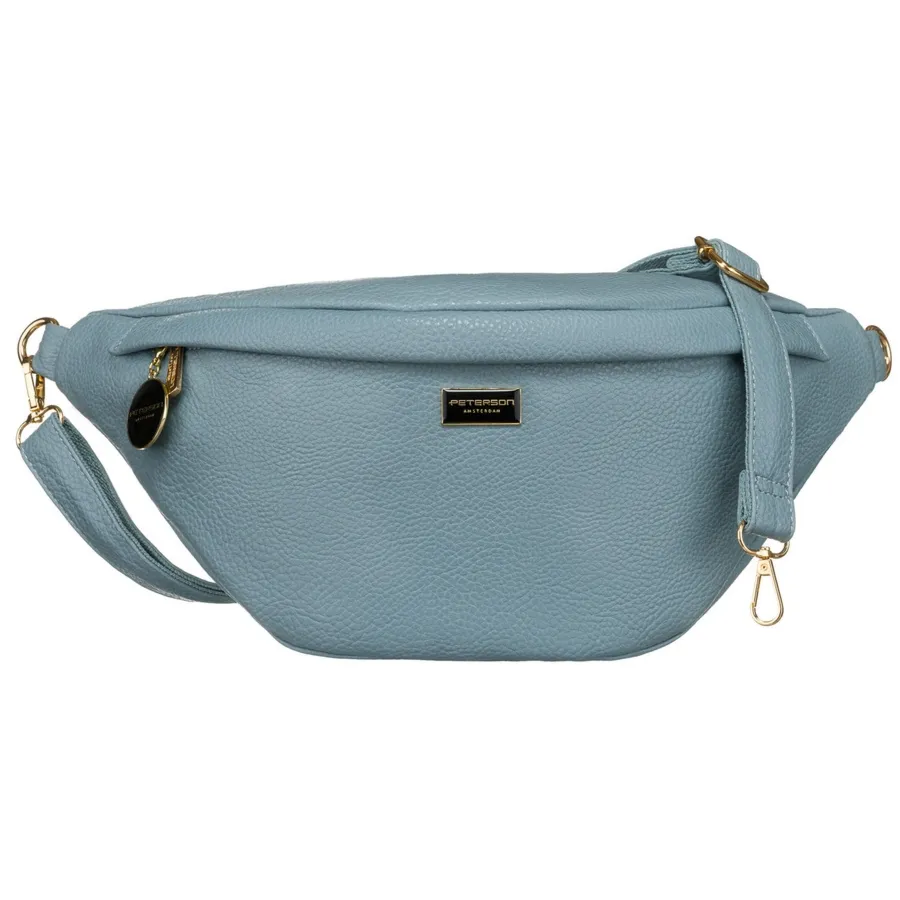 Modna sportowa niebieska saszetka damska na biodra, na ramię lub przez ramię nerka crossbody z eko skóry Peterson