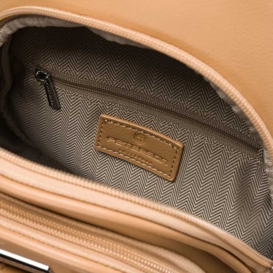 Sportowa beżowa saszetka damska na ramię nerka crossbody ze skóry ekologicznej Peterson