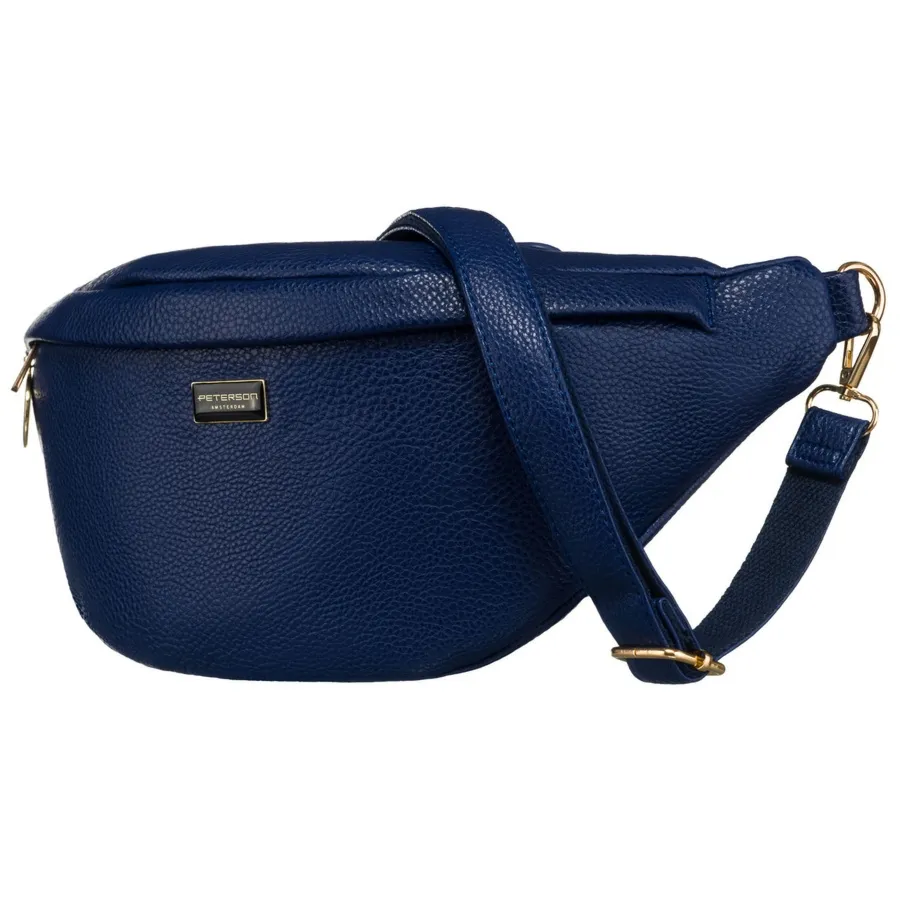 Granatowa sportowa nerka damska ze skóry ekologicznej saszetka na biodra lub na ramię crossbody Peterson