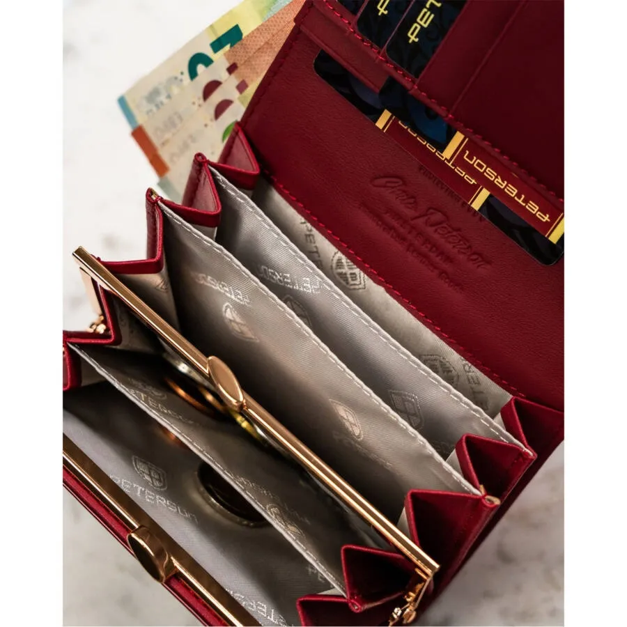 Skórzany lakierowany portfel damski na zatrzask w czerwonym kolorze PTN PH30-1-SH Peterson