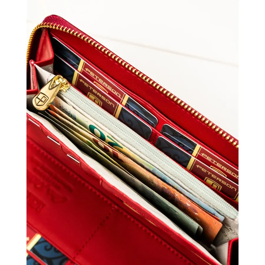 Duży, czerwony portfel damski z lakierowanej skóry naturalnej PTN PH25-1-SH Peterson