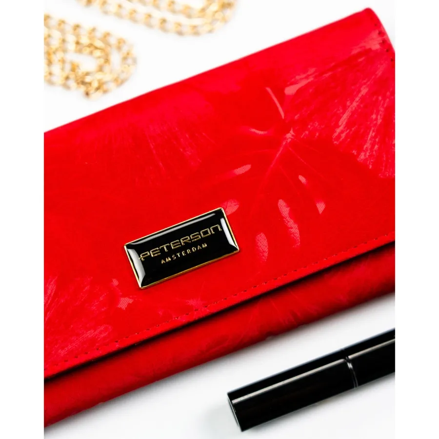 Duży, czerwony portfel damski ze skóry naturalnej i ekologicznej Peterson PTN PS401-MLF