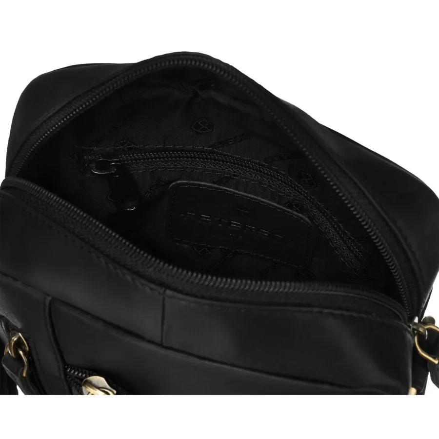 Klasyczna skórzana listonoszka męska w czarnym kolorze z kieszonkami i etui PTN YP002E-OPU Peterson