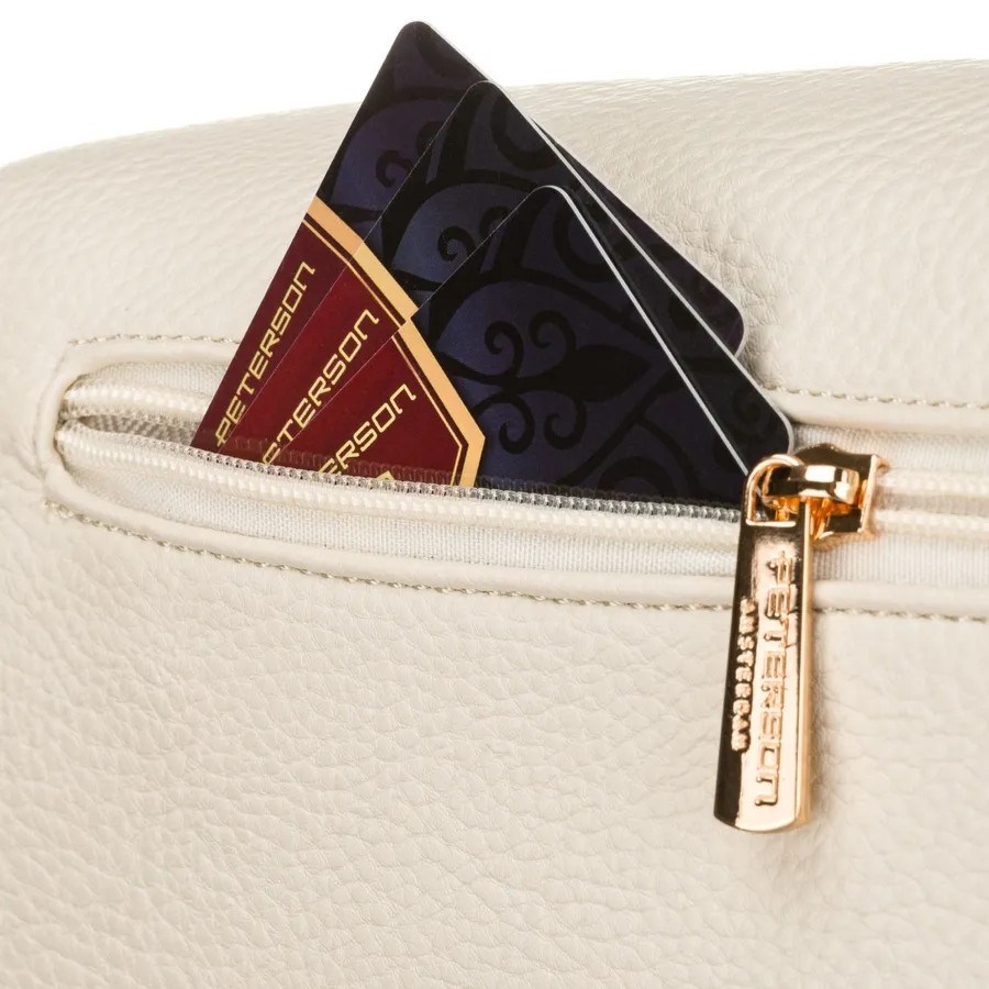 Beżowa saszetka damska ze skóry ekologicznej zamykana suwakiem - Peterson