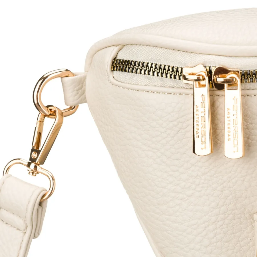 Jasnobeżowa saszetka damska ze skóry ekologicznej zamykana suwakiem - Peterson