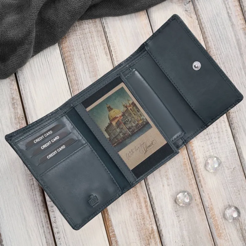 Portfel damski skórzany granatowy w orientacji poziomej RFID Paolo Peruzzi AL-15-NV