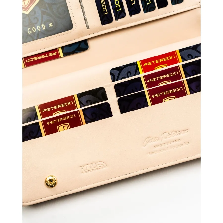Beżowy portfel damski ze skóry ekologicznej zamykany na zatrzask i suwak PTN 005-NF8 Peterson