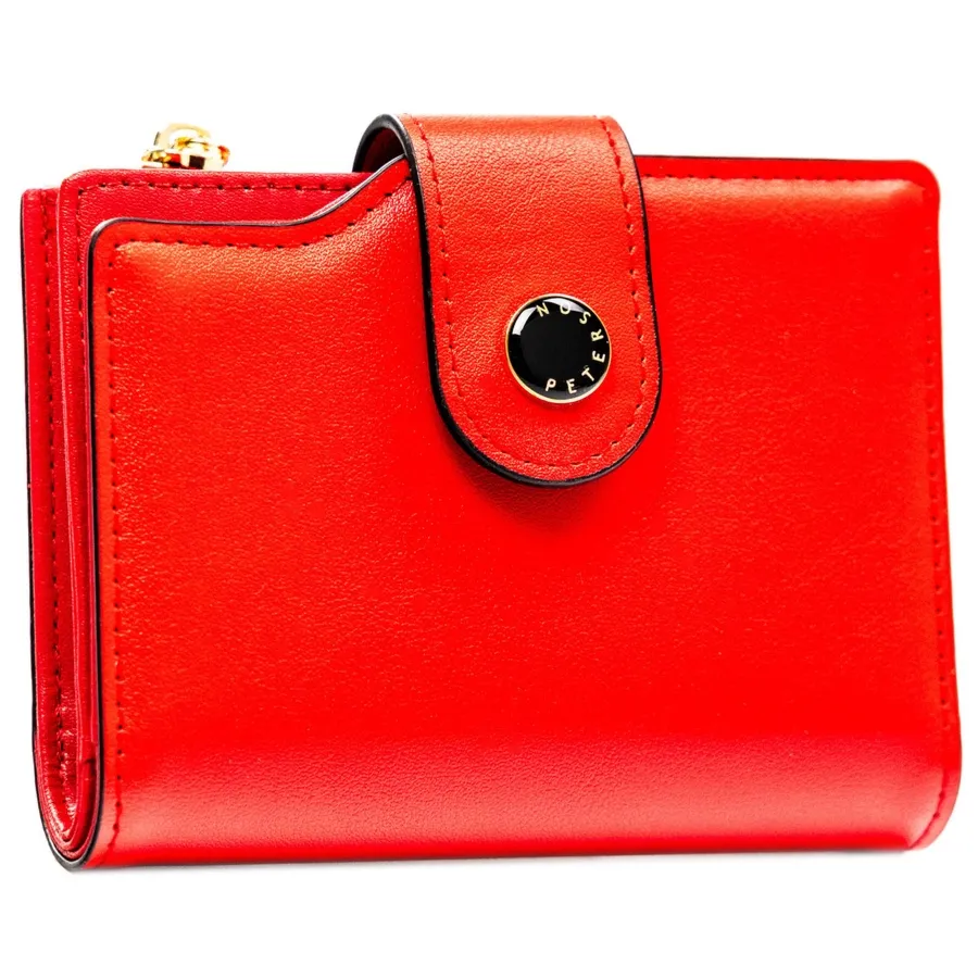 Czerwony portfel damski ze skóry ekologicznej zamykany na suwak i zatrzask PTN 012-JK6 Peterson