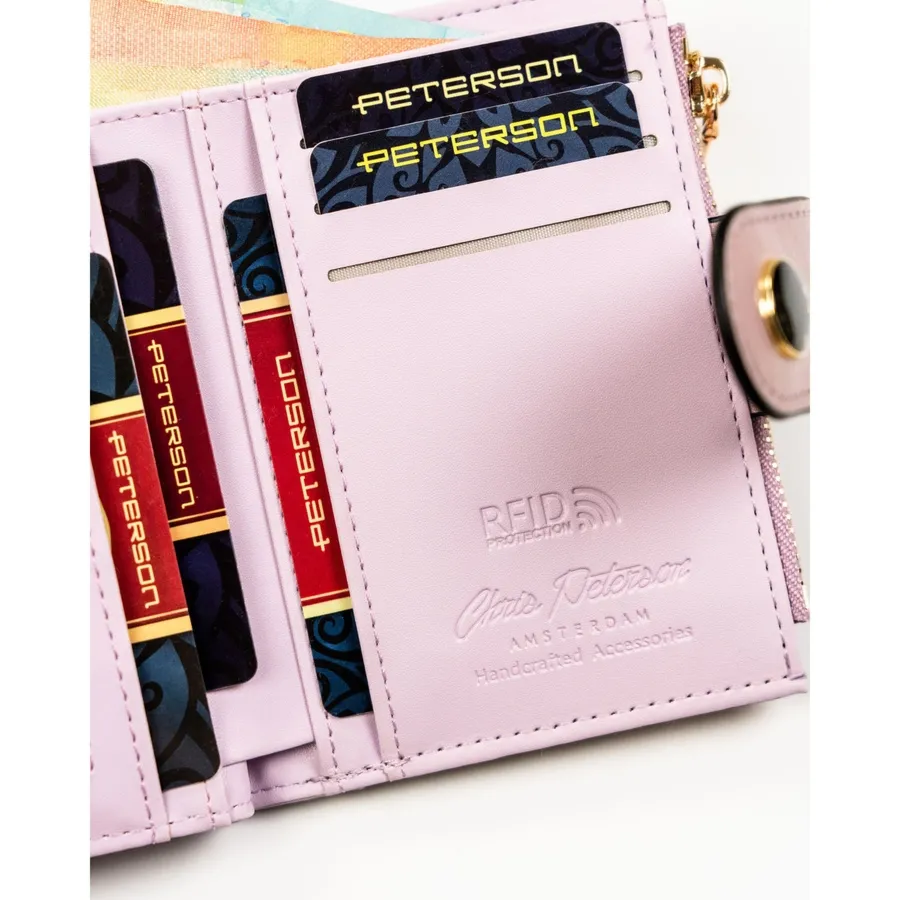 Różowy portfel damski ze skóry ekologicznej z systemem RFID PTN 012-JK6 Peterson