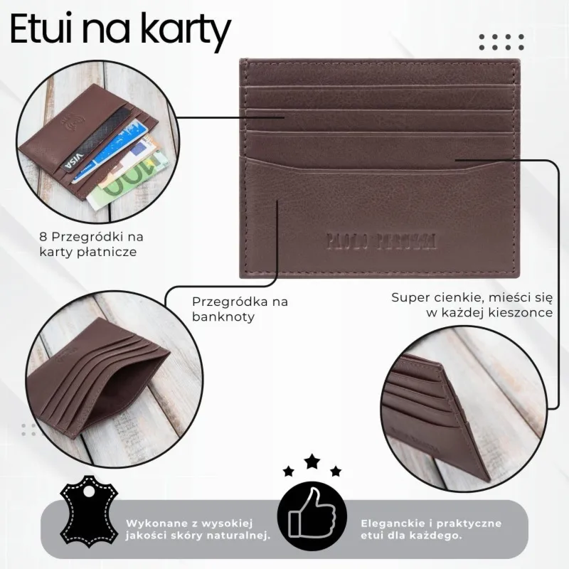 Etui na karty kredytowe praktyczne etui ze skóry naturalnej RFID koniakowe Paolo Peruzzi AY-16-CG