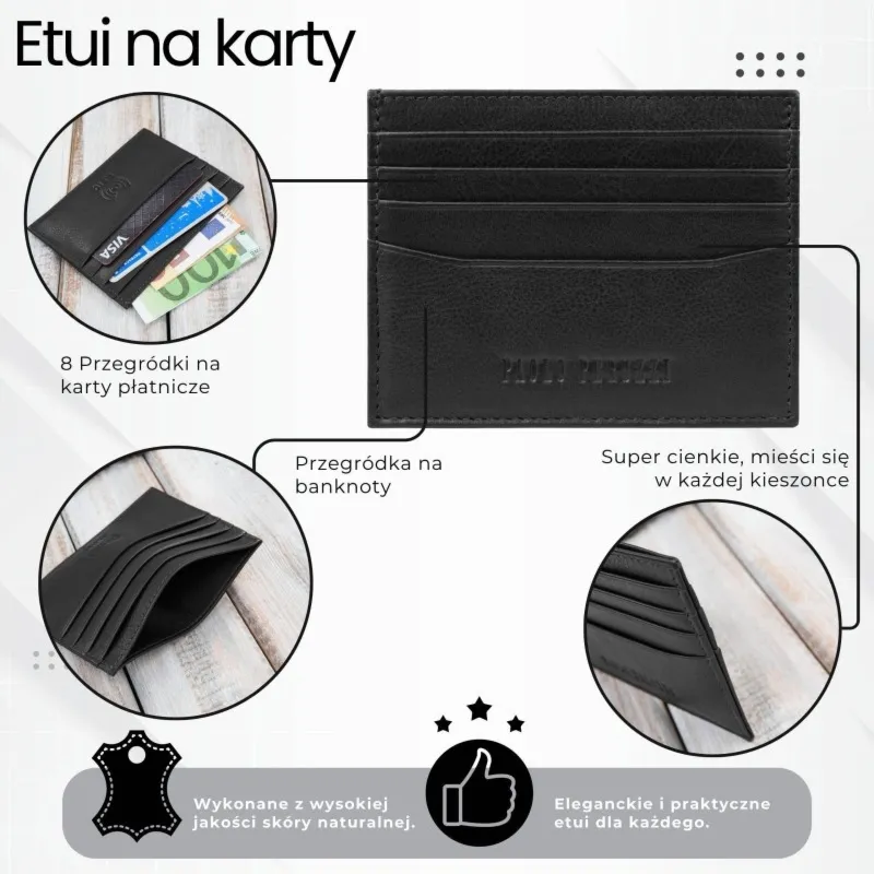 Etui na karty kredytowe skórzane praktyczne etui RFID czarne z wycięciem Paolo Peruzzi AY-16-BL