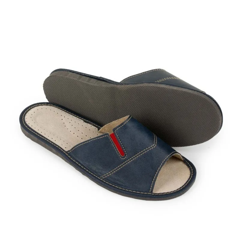 Kapcie męskie R.40 wygodne pantofle domowe przewiewne skóra eko KM-11-NB-40