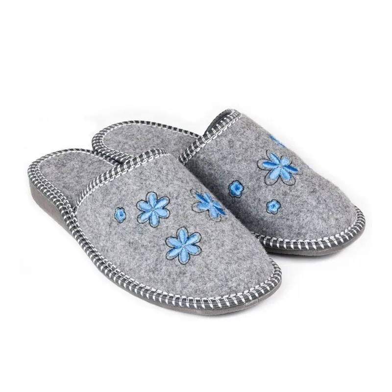 Pantofle kapcie R.39 damskie ciepłe na zimę filcowe z haftem szare KD-08-NB-39