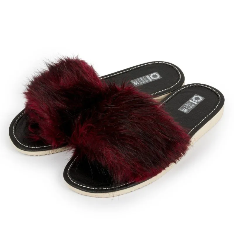 Kapcie damskie R.38 klapki z futerkiem bordowe modne i wygodne pantofle KD-03-RD-38