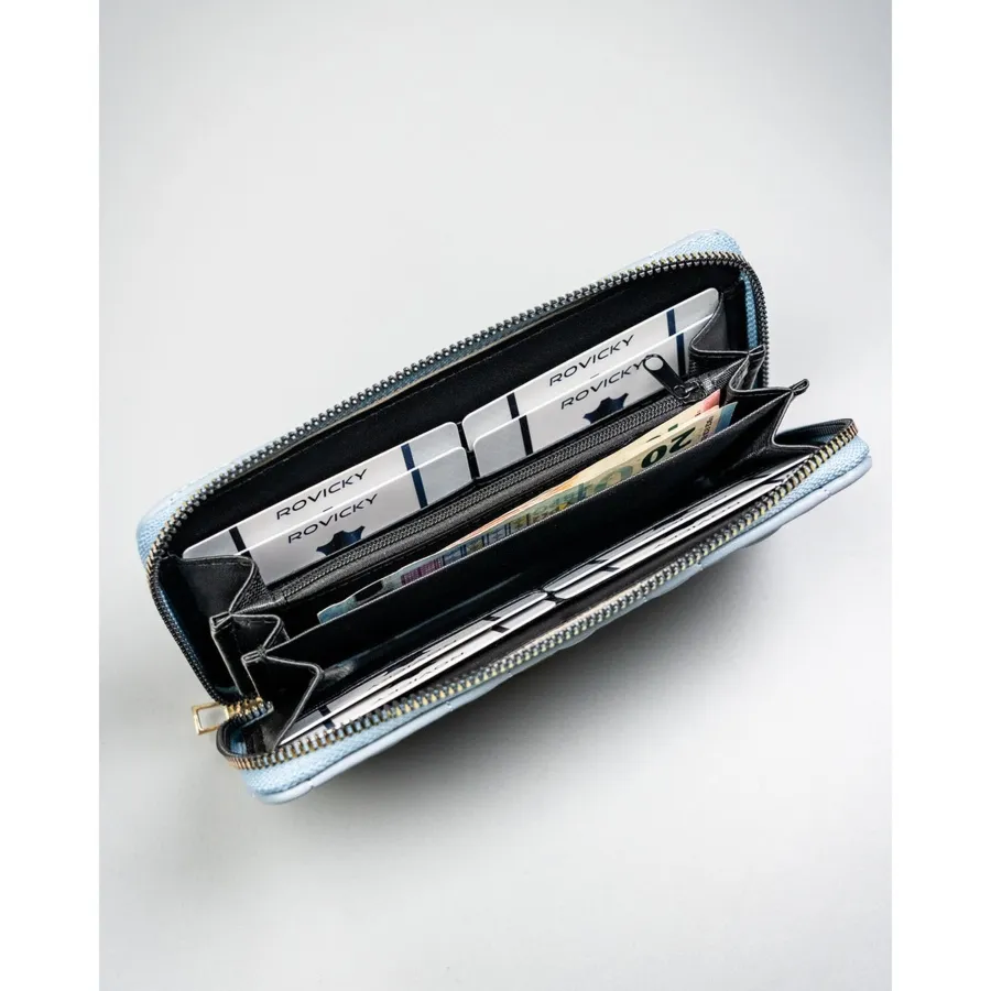 Niebieski portfel damski ze skóry ekologicznej zamykany suwakiem - 4U Cavaldi