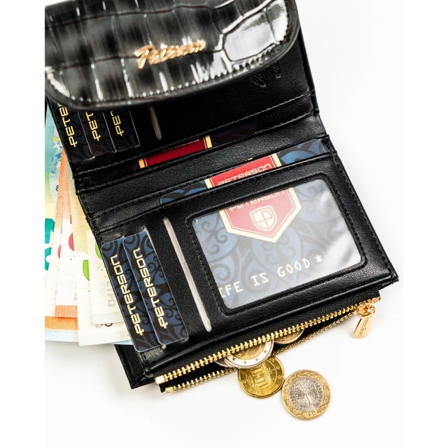 Szary portfel damski ze skóry ekologicznej z tłoczeniem na wzór skóry krokodyla - Peterson