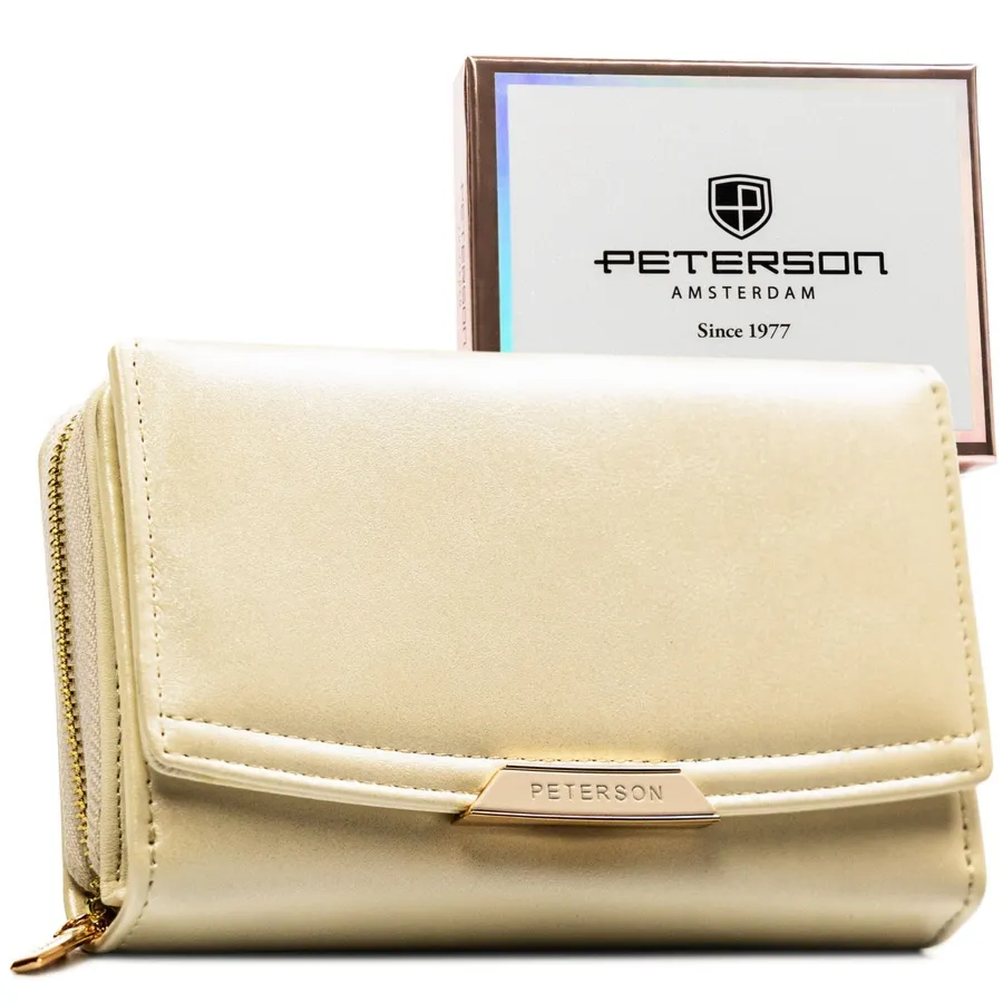 Portfel damski ze skóry ekologicznej w kolorze ecru, wyposażony w system RFID - Peterson
