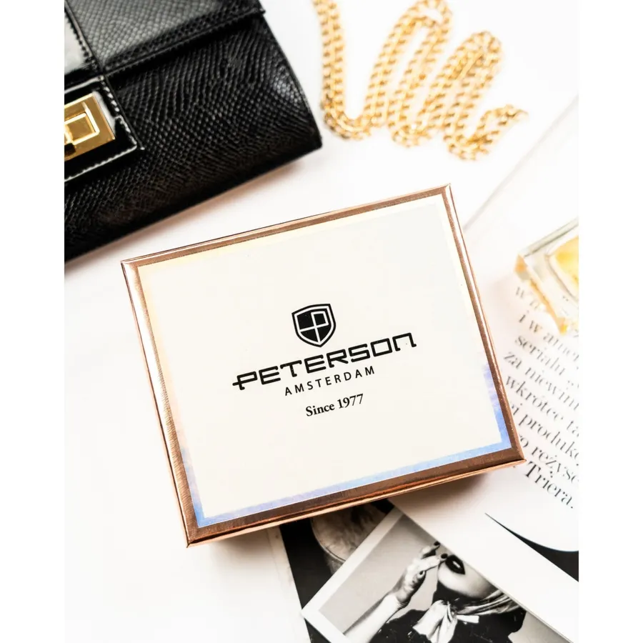 Czerwony portfel damski w typie piórnika ze skóry ekologicznej wyposażony w system RFID - Peterson