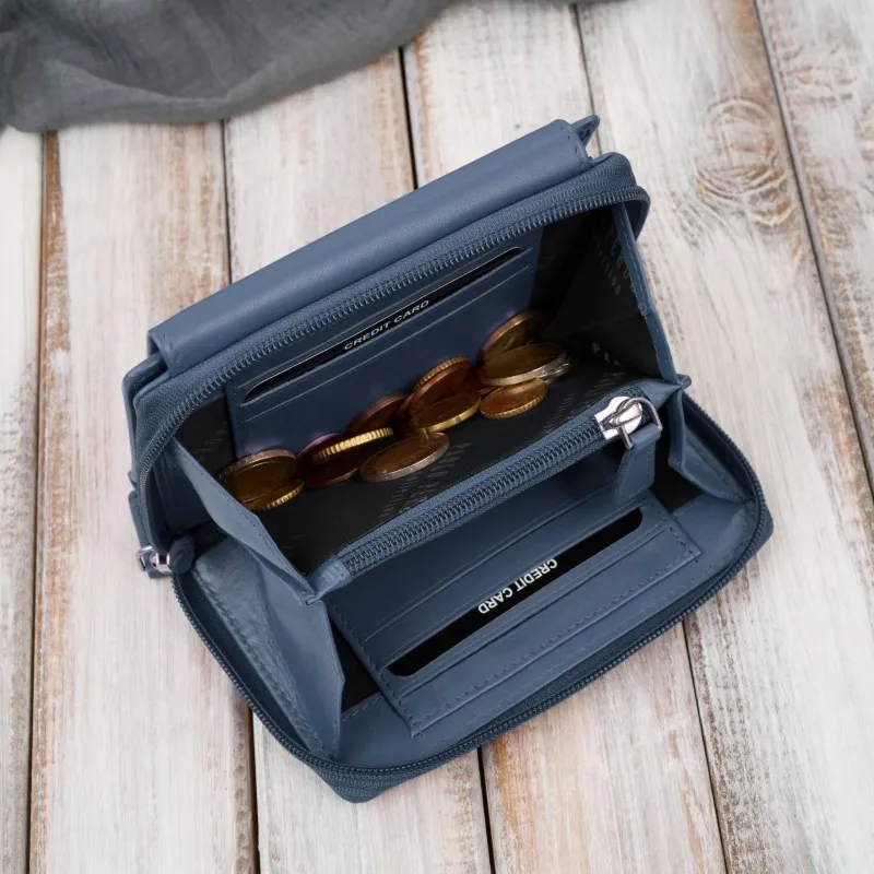 Portfel damski skórzany mały błękitny w orientacji poziomej z RFID Paolo Peruzzi SL-06-CB